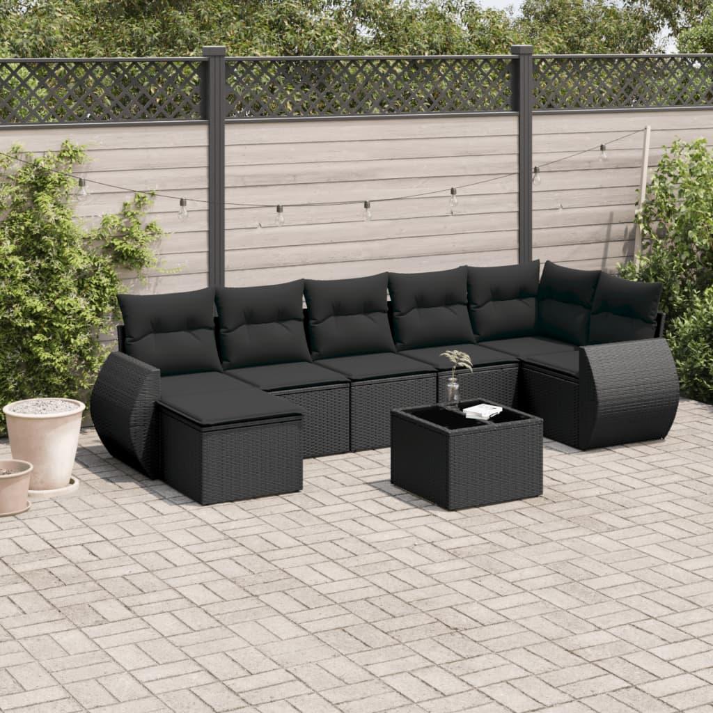 Sofasæt til haven 8 dele med hynder polyrattan sort billede