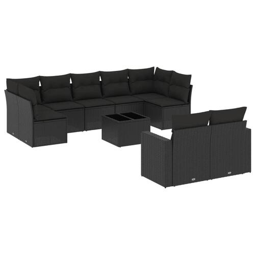 Sofasæt til haven 10 dele med hynder polyrattan sort