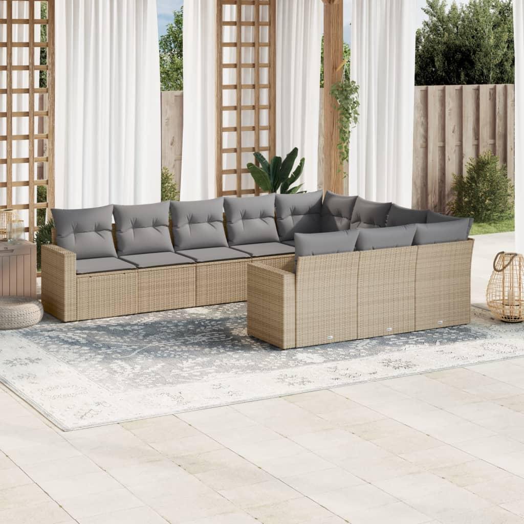 Sofasæt til haven 10 dele med hynder polyrattan beige