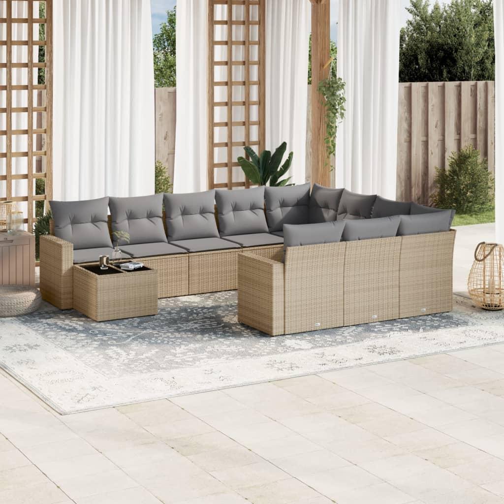 Sofasæt til haven 11 dele med hynder polyrattan beige