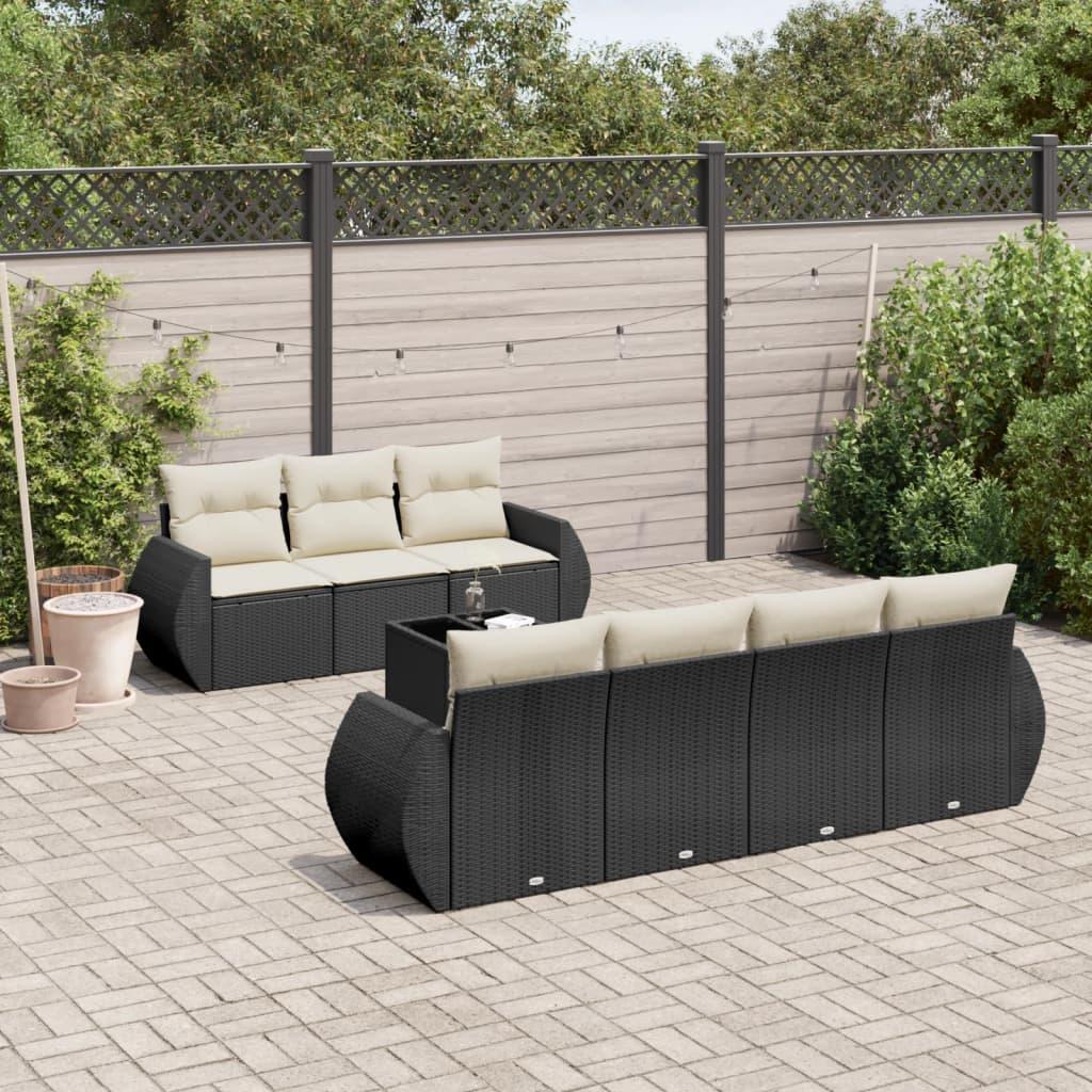 Sofasæt til haven - 8 dele med hynder og opbevaring, polyrattan, sort
