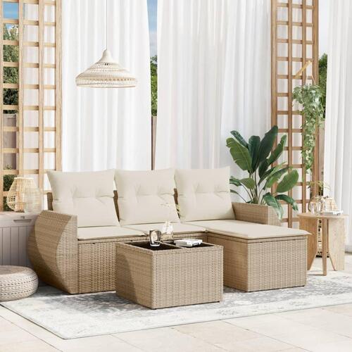 Sofasæt til haven 5 dele med hynder polyrattan beige