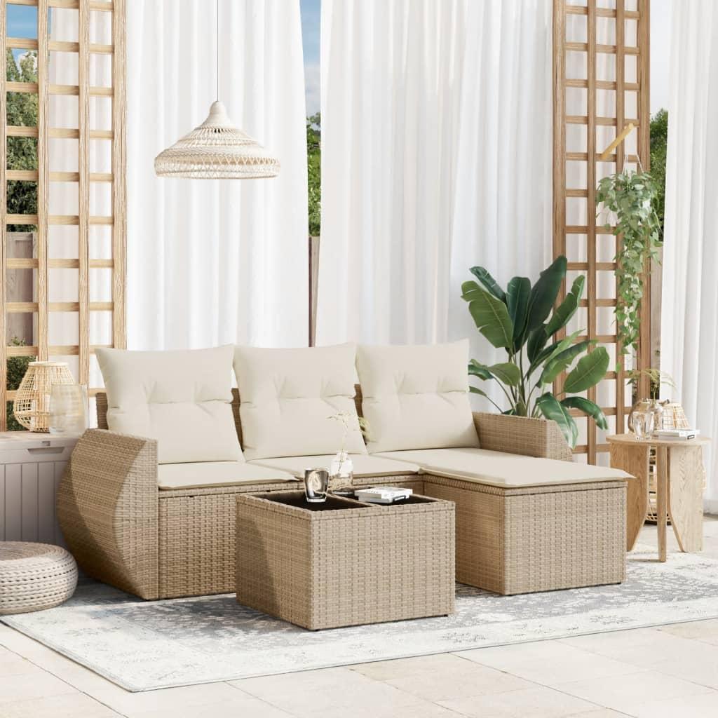 Sofasæt til haven 5 dele med hynder polyrattan beige