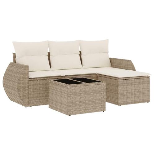 Sofasæt til haven 5 dele med hynder polyrattan beige