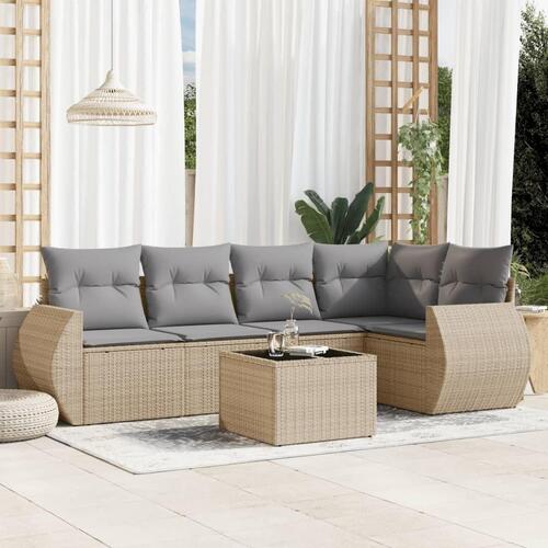 Sofasæt til haven 6 dele med hynder polyrattan beige