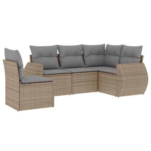 Sofasæt til haven 5 dele med hynder polyrattan beige