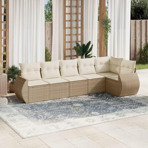 Sofasæt til haven 6 dele med hynder polyrattan beige
