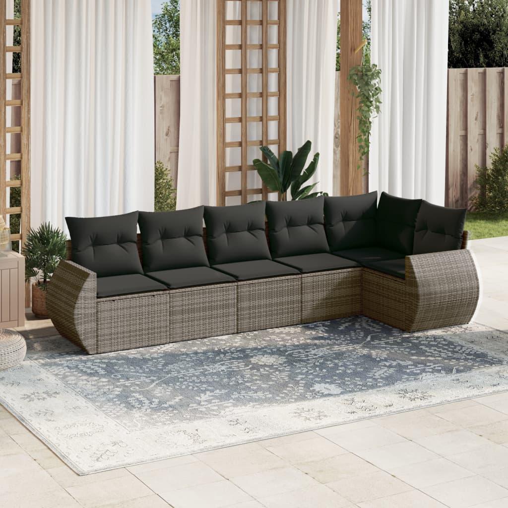 Sofasæt til haven 6 dele med hynder polyrattan grå