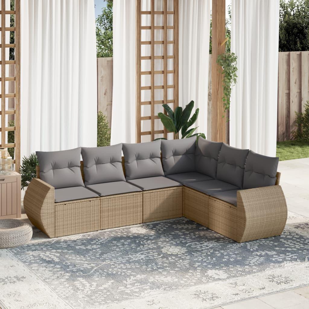 Sofasæt til haven 6 dele med hynder polyrattan beige