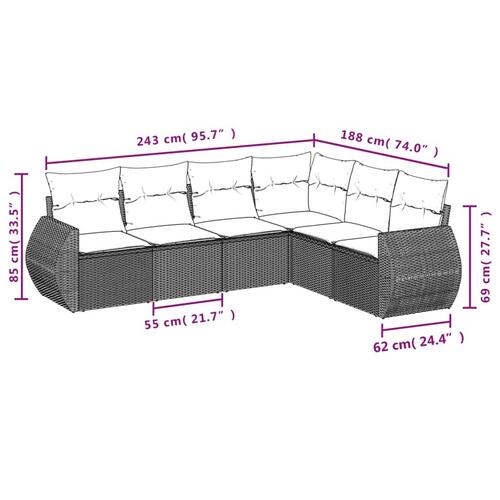 Sofasæt til haven 6 dele med hynder polyrattan beige