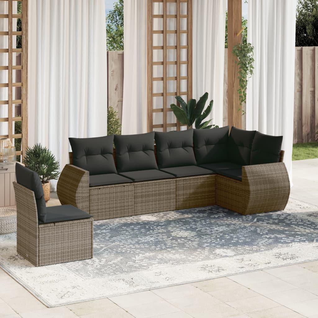 Sofasæt til haven 6 dele med hynder polyrattan grå