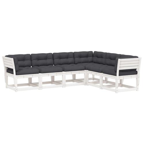 Sofasæt til haven 6 dele med hynder massivt fyrretræ hvid