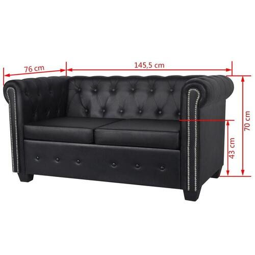 2-personers Chesterfield sofa kunstlæder sort