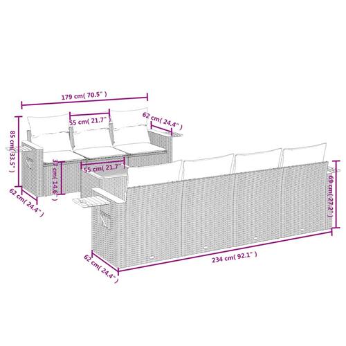 Sofasæt til haven 8 dele med hynder polyrattan beige