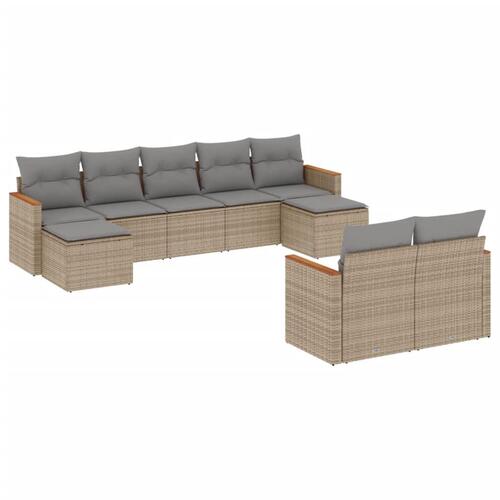 Sofasæt til haven 9 dele med hynder polyrattan beige