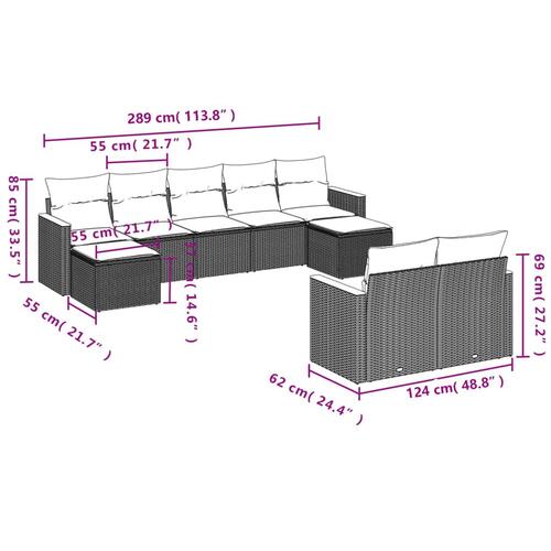 Sofasæt til haven 9 dele med hynder polyrattan beige