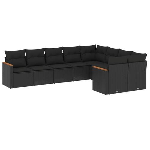 Sofasæt til haven 9 dele med hynder polyrattan sort