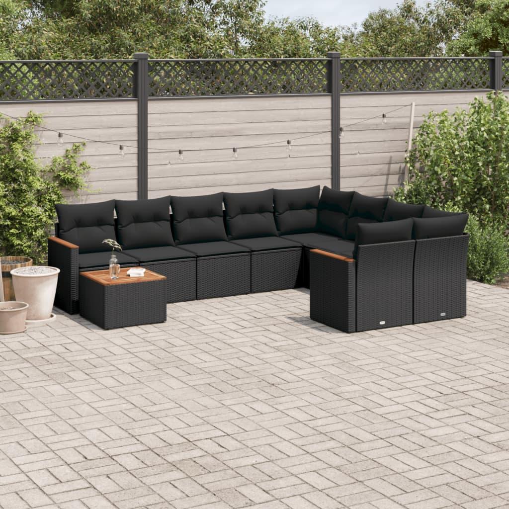 Sofasæt til haven 10 dele med hynder polyrattan sort