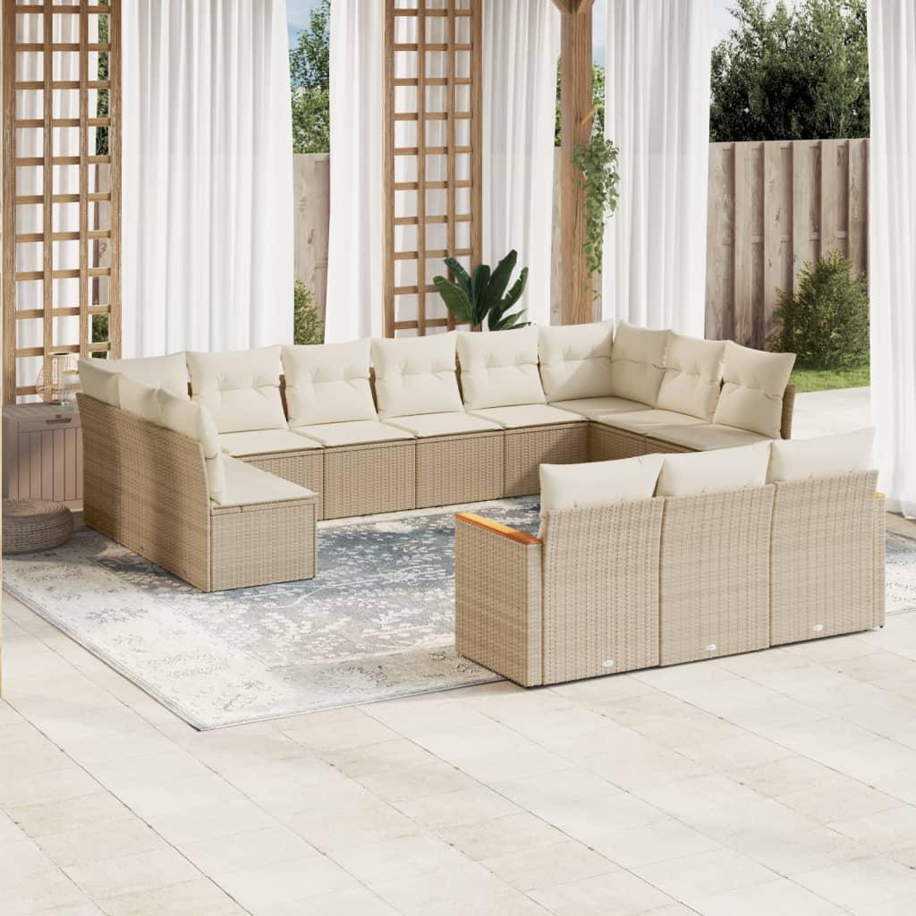 Sofasæt til haven 13 dele med hynder polyrattan beige