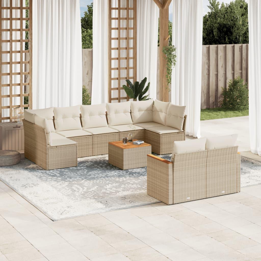 Sofasæt til haven 10 dele med hynder polyrattan beige