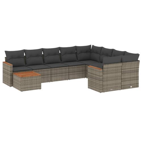 Sofasæt til haven 10 dele med hynder polyrattan grå