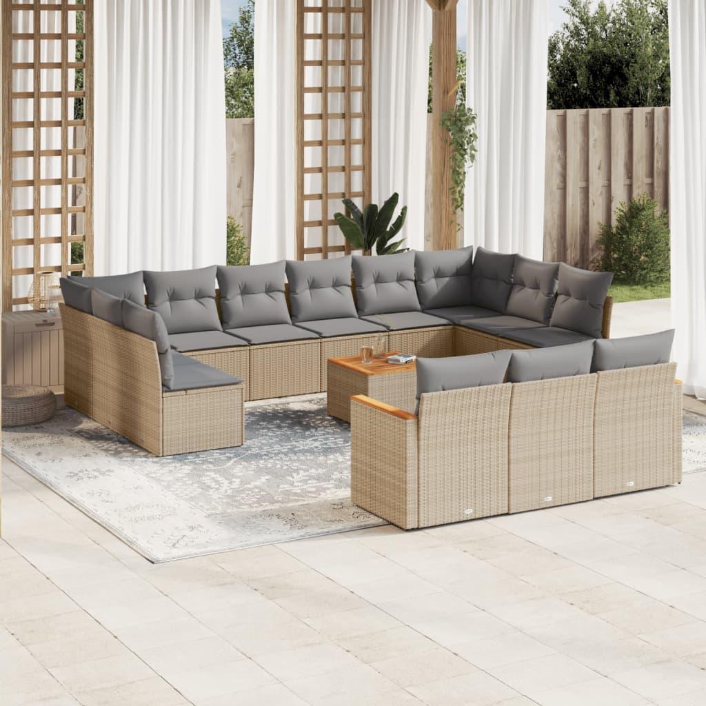 Sofasæt til haven 14 dele med hynder polyrattan beige
