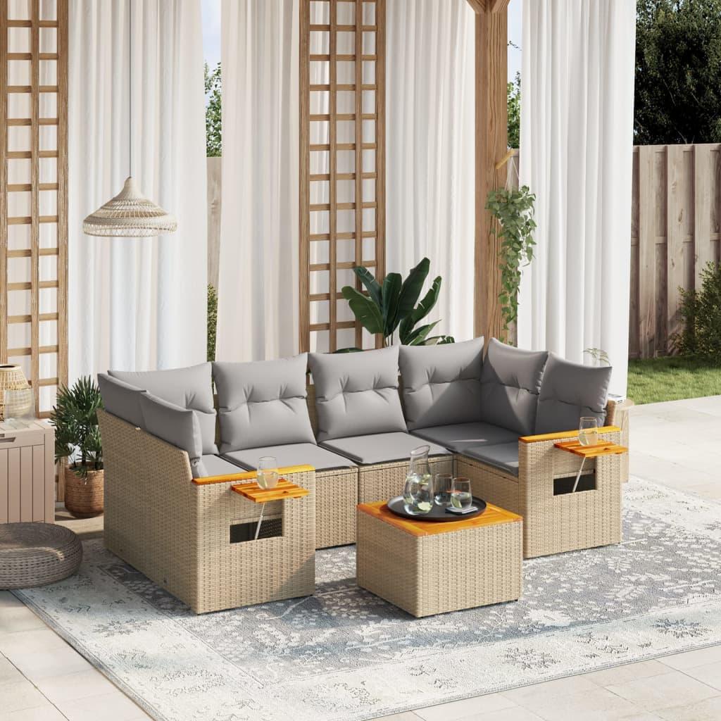 Sofasæt til haven 7 dele med hynder polyrattan beige