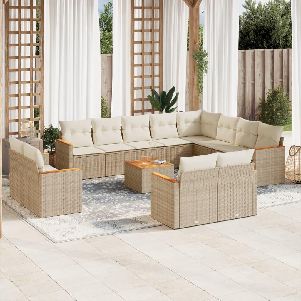 Sofasæt til haven 13 dele med hynder polyrattan beige