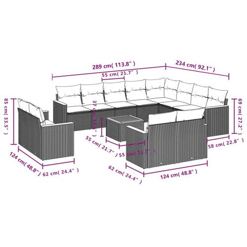 Sofasæt til haven 13 dele med hynder polyrattan beige
