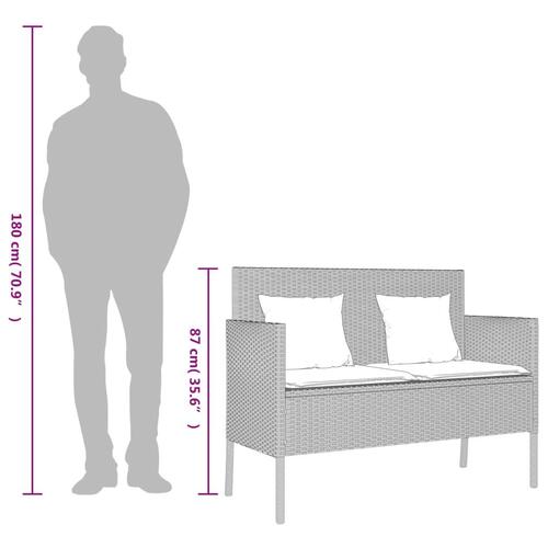 Havebænk med hynder polyrattan lysegrå