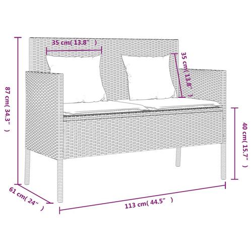 Havebænk med hynder polyrattan lysegrå