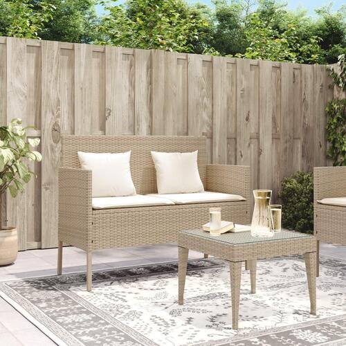Havebænk med hynder polyrattan beige