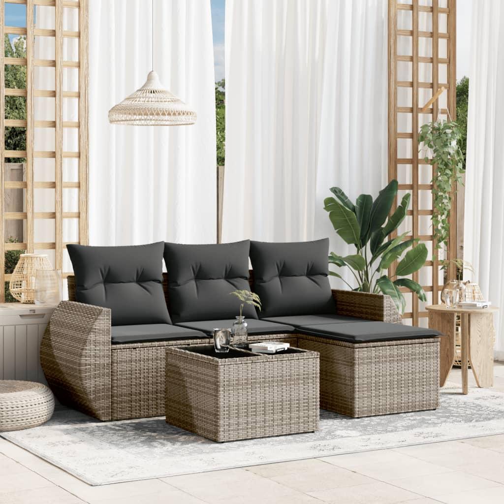 Sofasæt 5 dele med hynder polyrattan grå