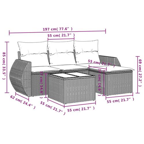 Sofasæt 5 dele med hynder polyrattan grå