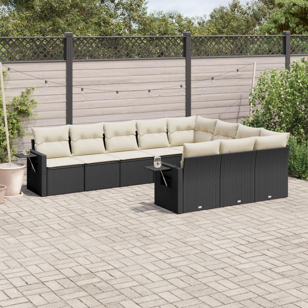 Sofasæt til haven 10 dele med hynder polyrattan sort
