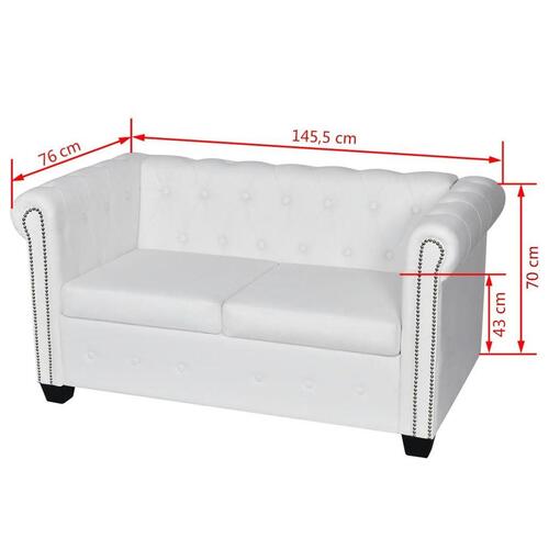 2-personers Chesterfield sofa kunstlæder hvid