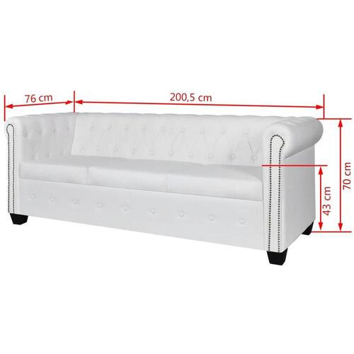 3-personers Chesterfield sofa kunstlæder hvid