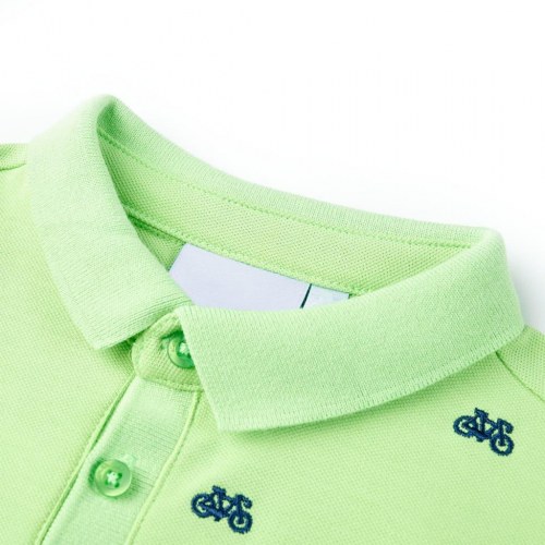 Børnepoloshirt neongrøn med små cykler - str. 92
