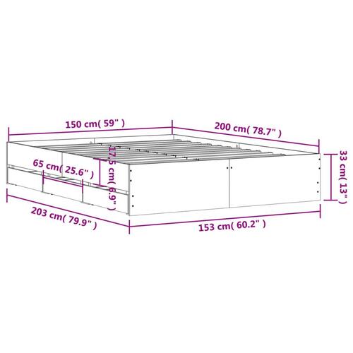 Sengeramme med skuffer 150x200 cm konstrueret træ sort