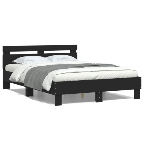 Sengeramme med sengegavl og LED-lys 120×190 cm - sort