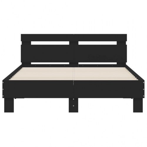 Sengeramme med sengegavl og LED-lys 120×190 cm - sort