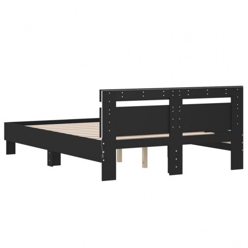 Sengeramme med sengegavl og LED-lys 120×190 cm - sort