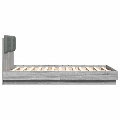 Sengeramme med sengegavl og LED-lys 120x190 cm grå sonoma-eg