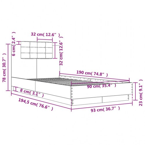 Sengeramme med sengegavl 90 x 190 cm - røget eg