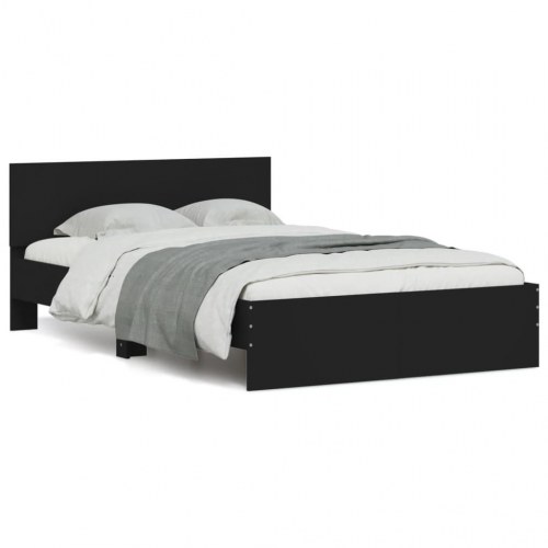 Sengeramme med sengegavl og LED-lys 135x190 cm sort