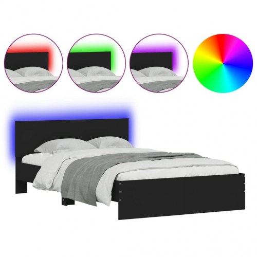 Sengeramme med sengegavl og LED-lys 135x190 cm sort