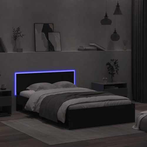 Sengeramme med sengegavl og LED-lys 135x190 cm sort