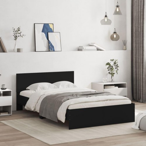 Sengeramme med sengegavl og LED-lys 135x190 cm sort