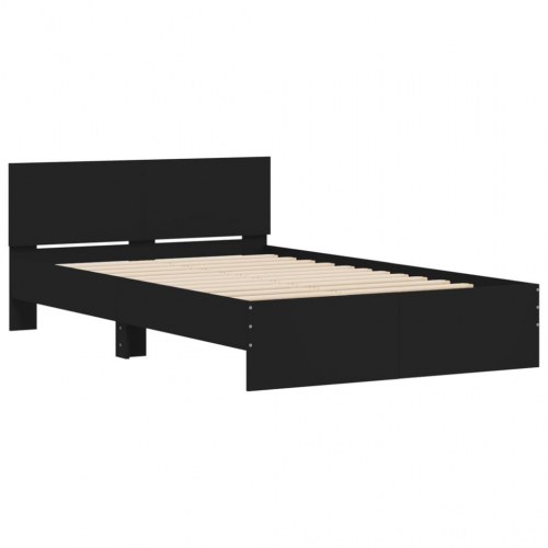 Sengeramme med sengegavl og LED-lys 135x190 cm sort