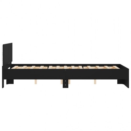 Sengeramme med sengegavl og LED-lys 135x190 cm sort